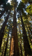 Fototapeta premium Looking up at giant redwoods in Muir Woods, California.