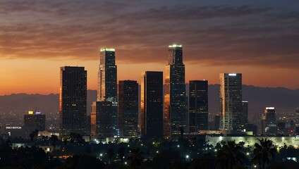 Obraz premium Los Angeles skyline at dusk.