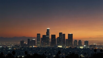 Los Angeles skyline at dusk.
