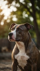 Loyal Pitbull dog in a background setting.