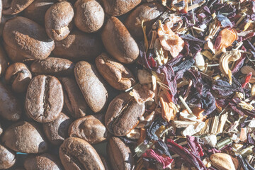 Coffee beans and fruit tea