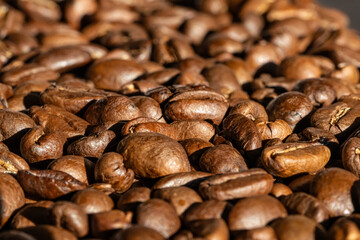 Roasted coffee beans close-up, can be used as a background