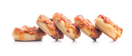 Mini pizza bagels isolated on white background.