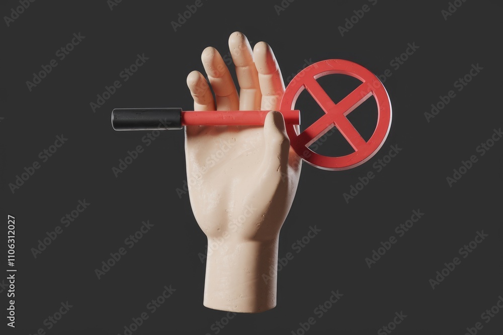 Aufkleber A hand holding a red circle with a cross  symbolizing prohibition or cancellation