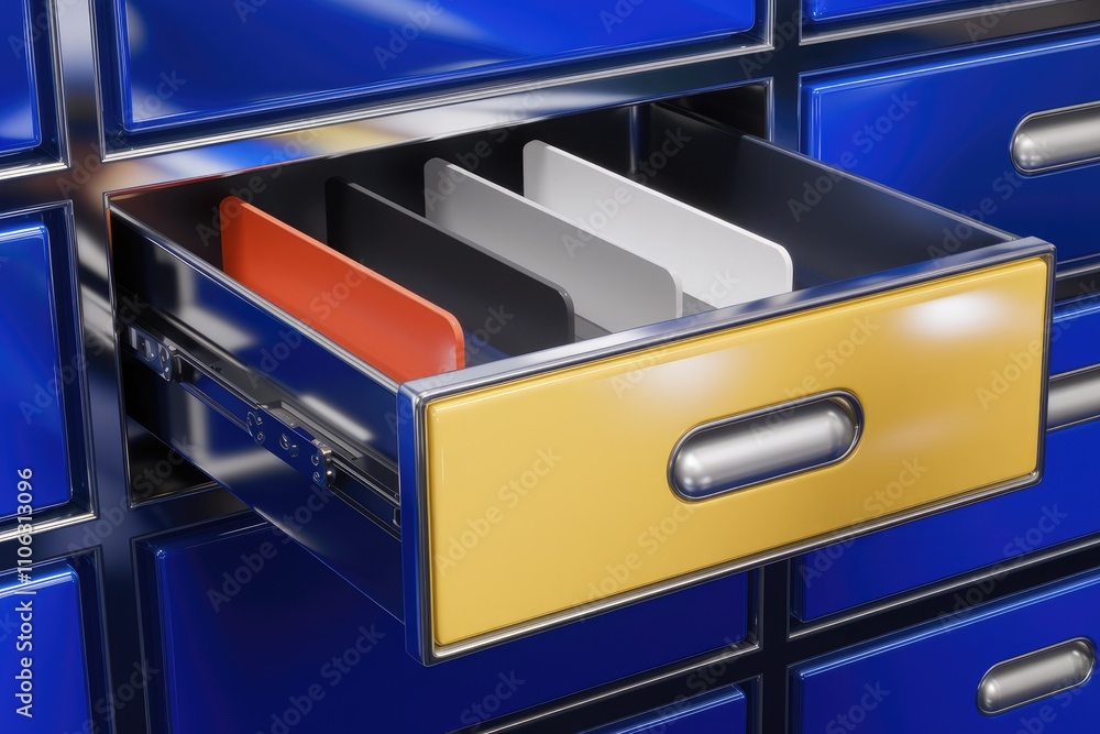 Poster Open file cabinet drawer revealing color coded file dividers