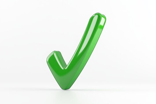 Glossy green check mark on white background symbolizing approval