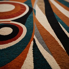 a rug with a pattern of circles and lines on it.