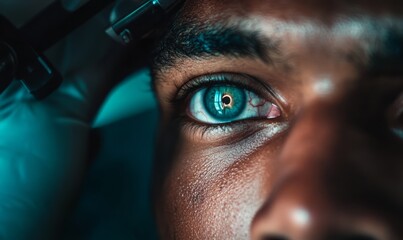 Doctor using an ophthalmoscope to examine a patient s eyes, detailed eye care