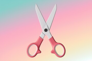 Pink handled scissors with white blades  isolated on a pastel background