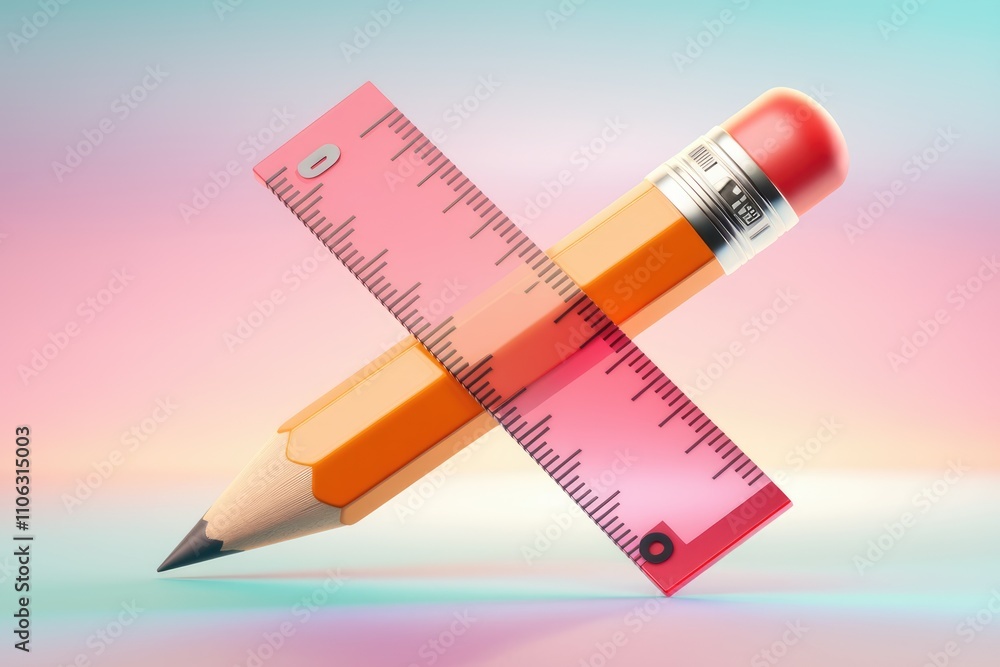 Poster A pencil and ruler intersect  creating a design element against a pastel background
