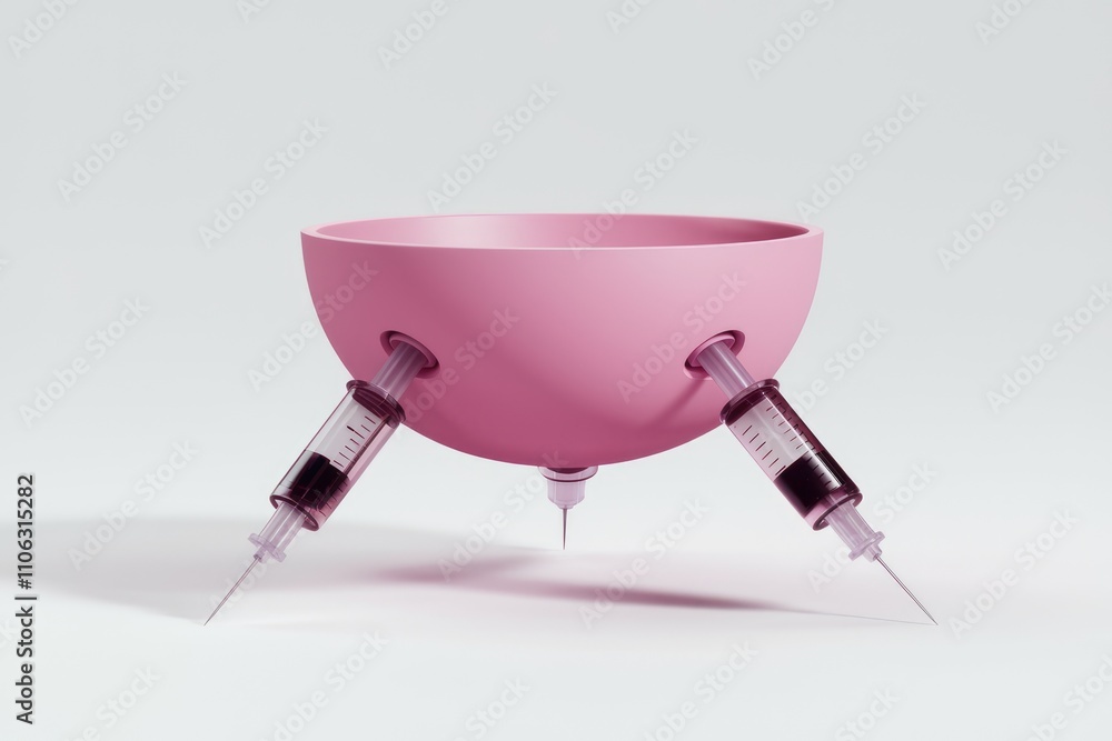 Poster Pink sphere with two syringes injecting liquid  a 3D rendering