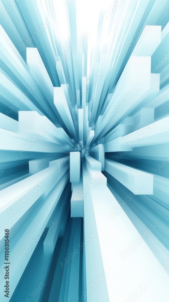 Poster dynamic blue abstract 3d geometric shapes create a sense of motion and depth, ai