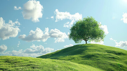 Obraz premium green field and blue sky with clouds