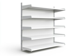 Minimalist white wall-mounted shelving unit with five tiers