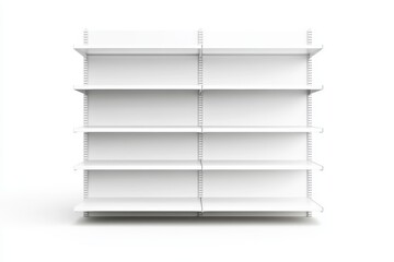 Empty white retail shelving unit with multiple adjustable shelves
