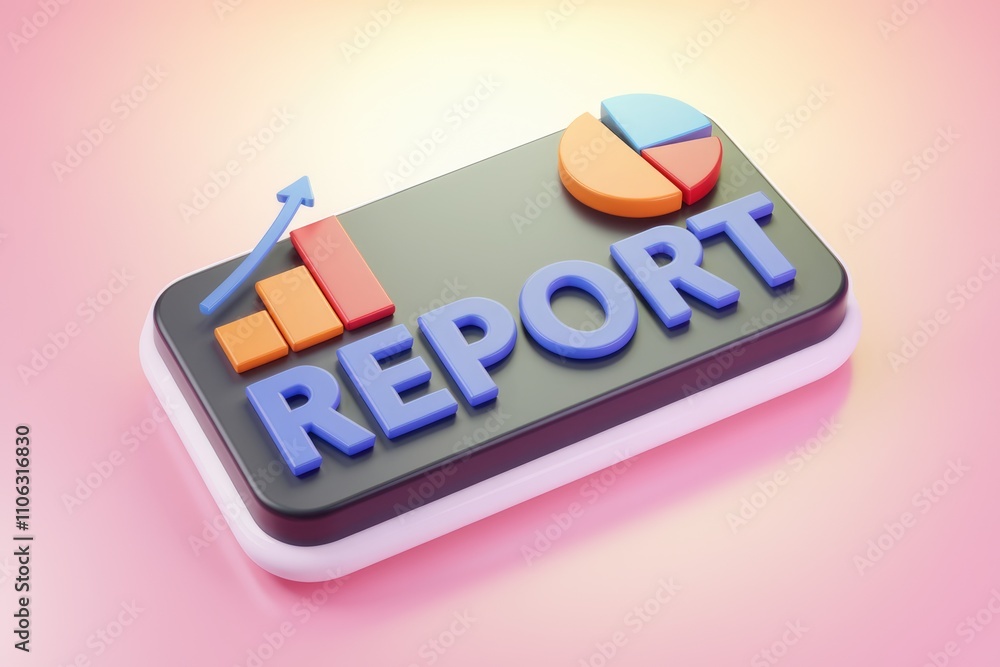 Fototapete 3D render of a report with charts showing growth and progress