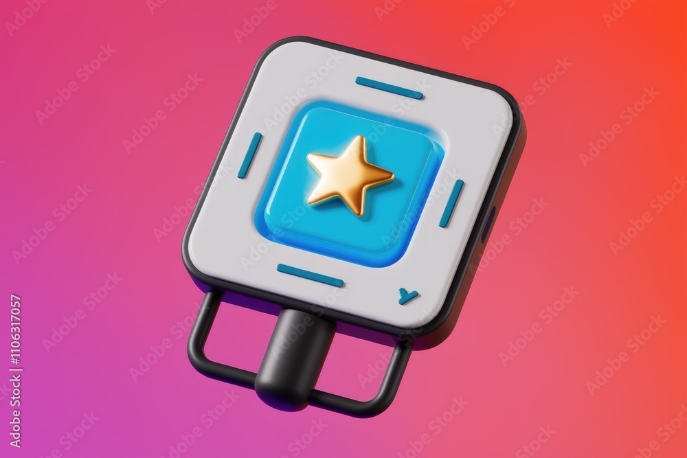Poster 3d render of a blue and white device with a golden star indicating rating or achievement
