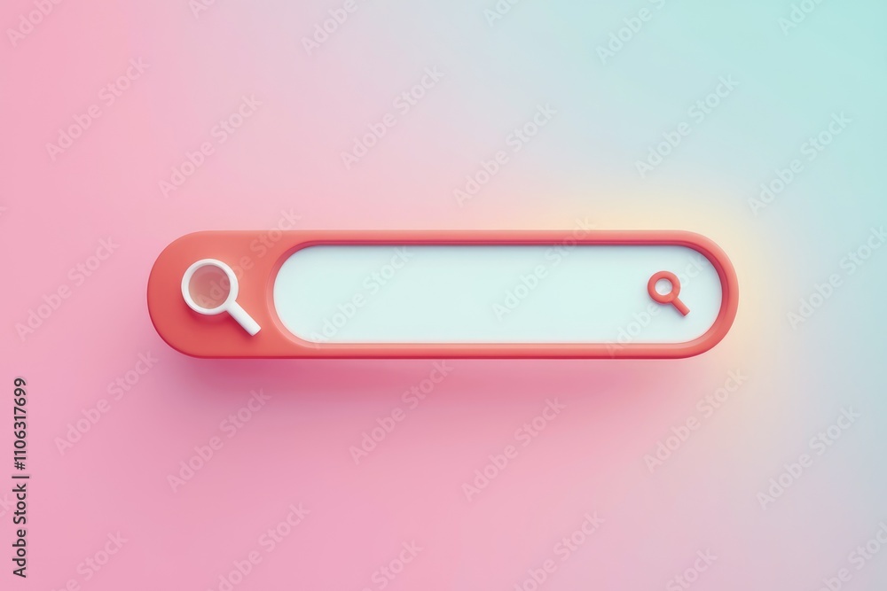 Aufkleber 3d coral search bar with magnifying glass icons on gradient background