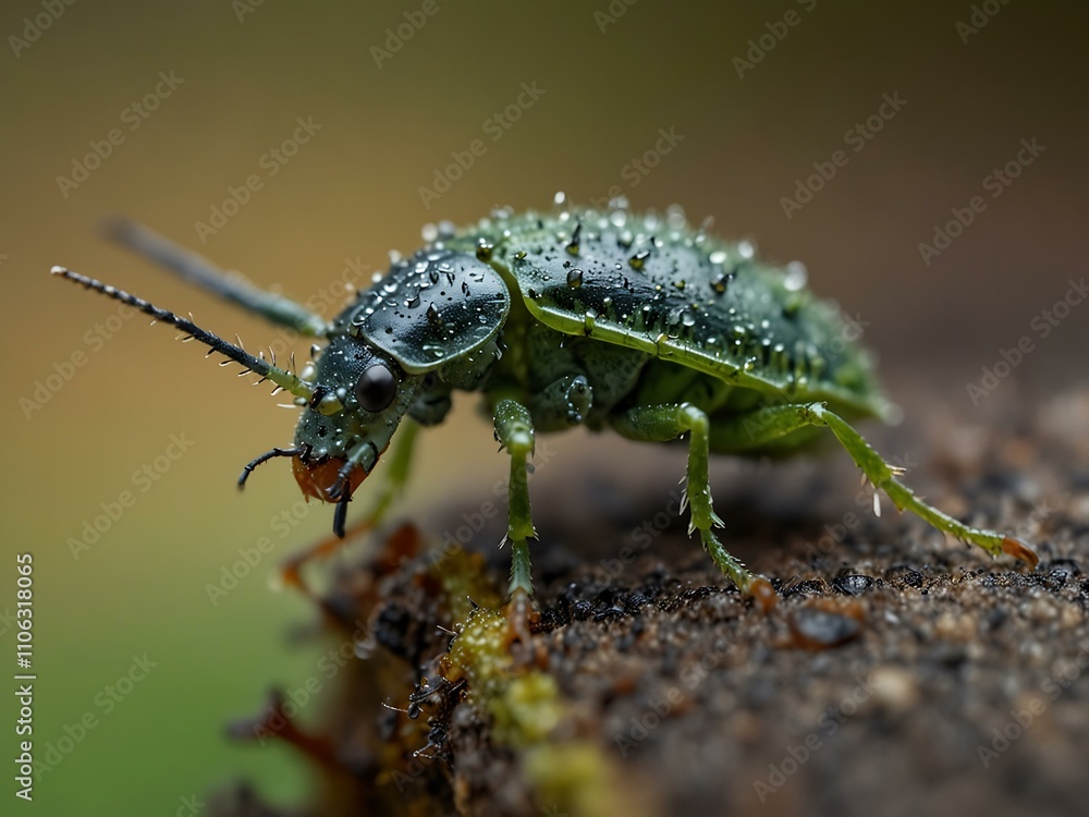 Poster macro shot of aphids on a beetle.