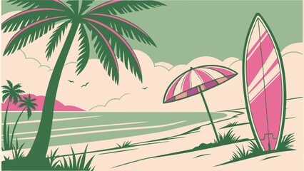 beach landscape vector art, background, illustration