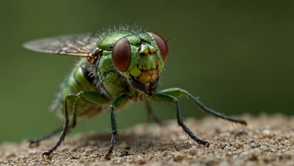 Macro view of a vibrant green fly.