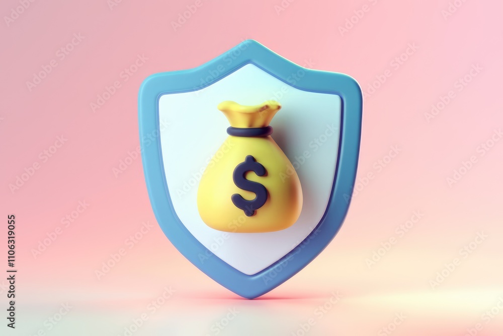Poster a 3d render of a money bag inside a shield symbolizing financial security and protection