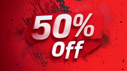 Red banner with "50% Off" in bold white text, clean background, high resolution, simple and effective design.