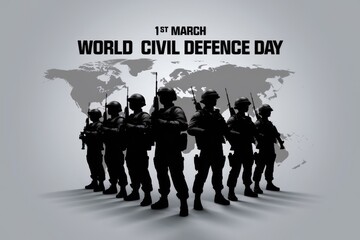 Soldiers on world map for World Civil Defence Day.