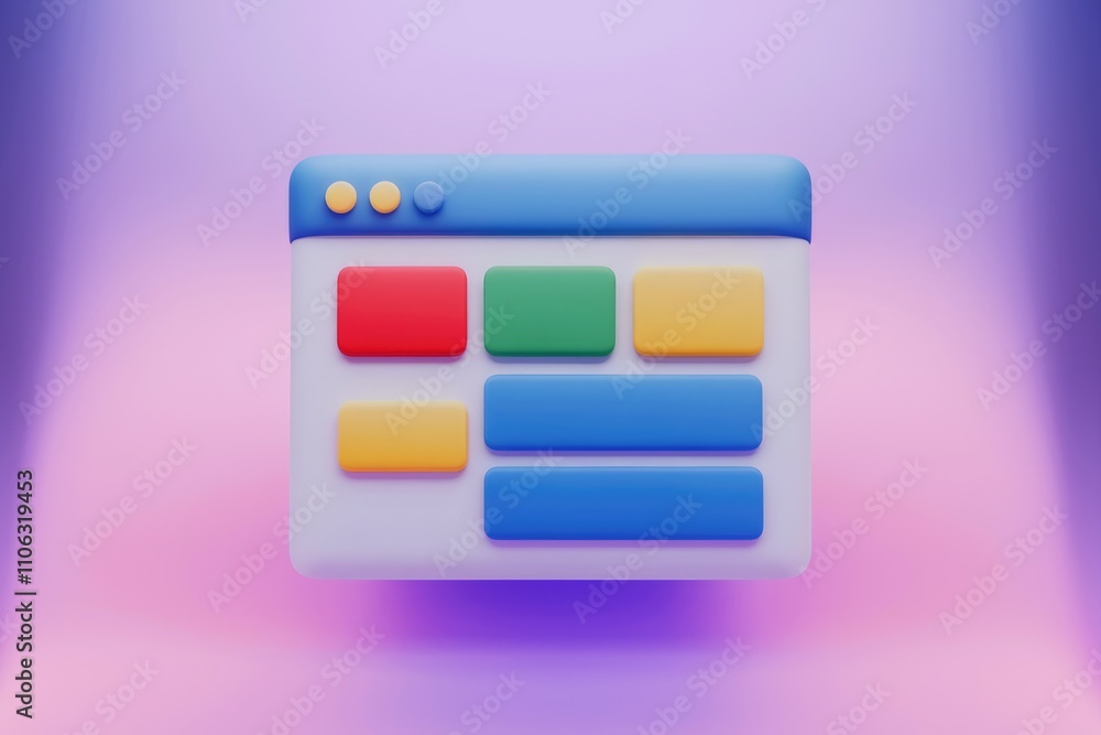 Aufkleber 3D render of a colorful website interface with buttons and blocks