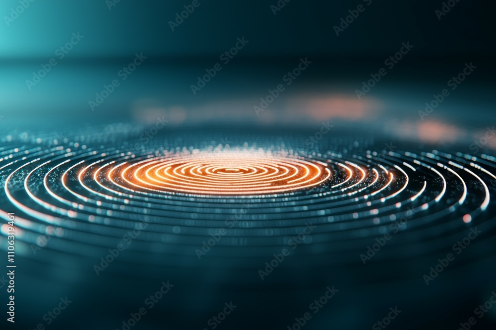 Poster glowing circular patterns on a reflective surface