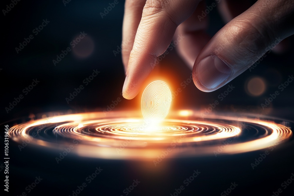 Poster futuristic fingerprint scanner concept with glowing elements