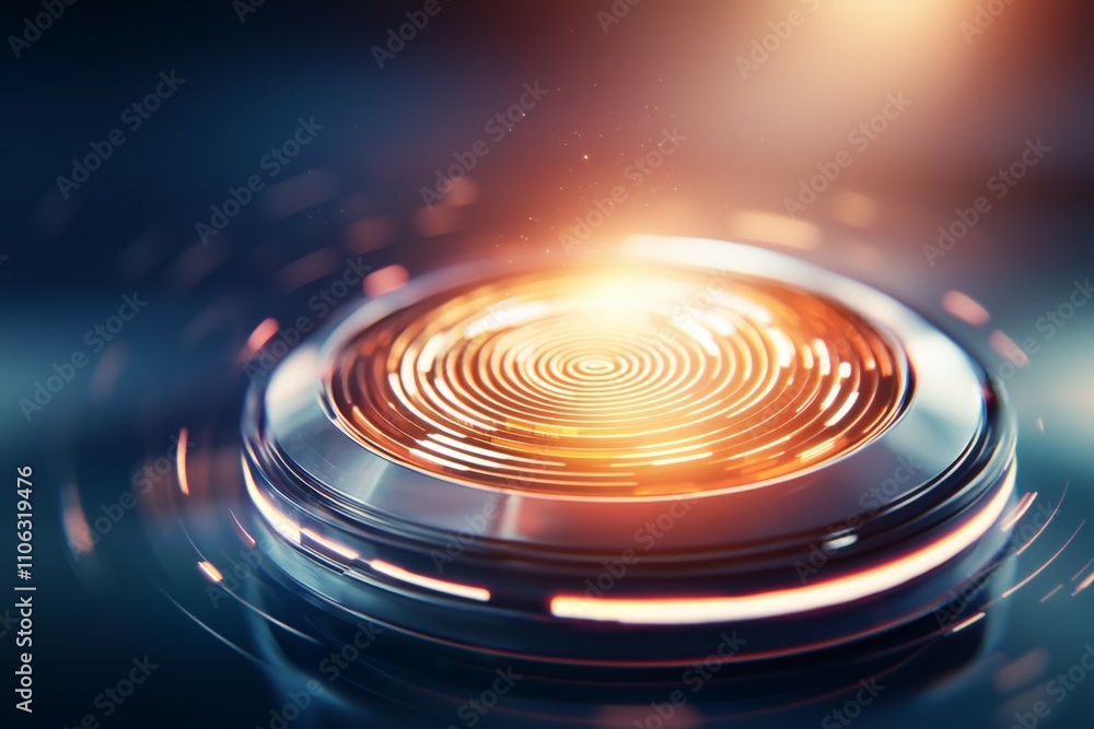 Poster glowing circular energy device with dynamic light spirals