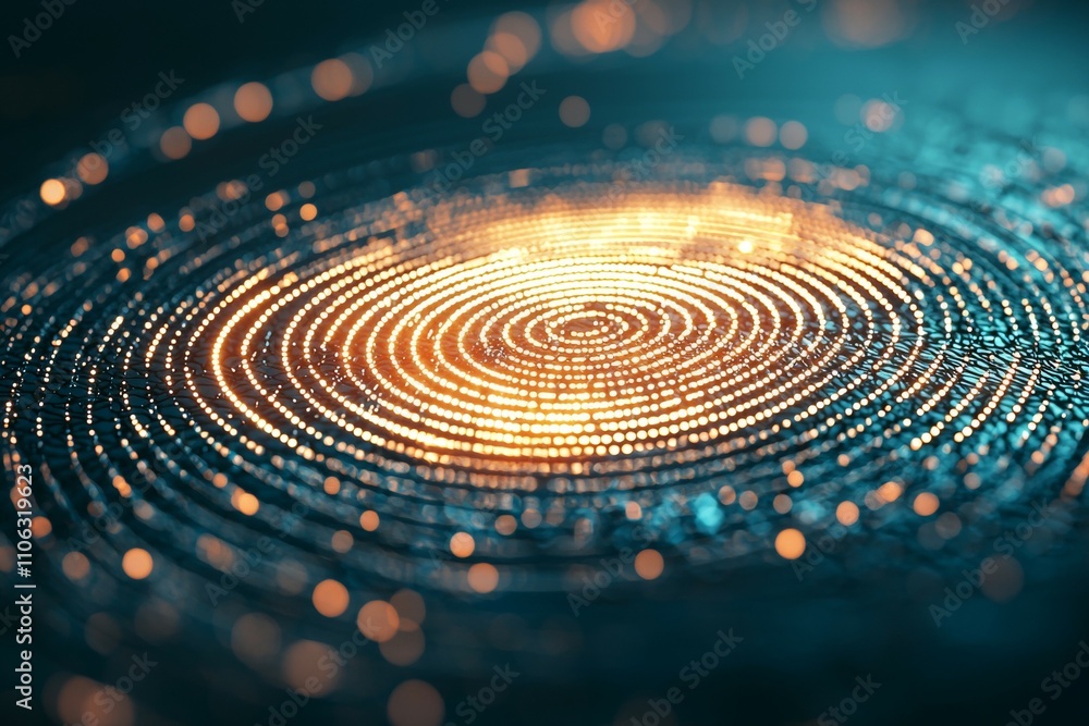 Poster mesmerizing abstract circular light patterns in blue and gold tones