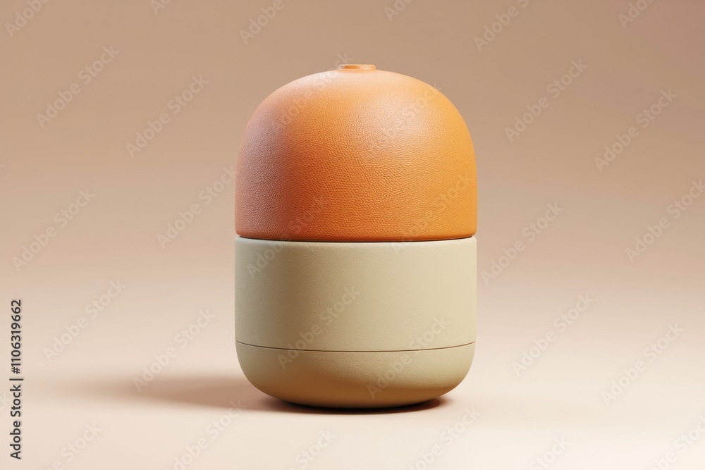 Poster a two toned capsule shaped container with a textured surface rendered in 3d