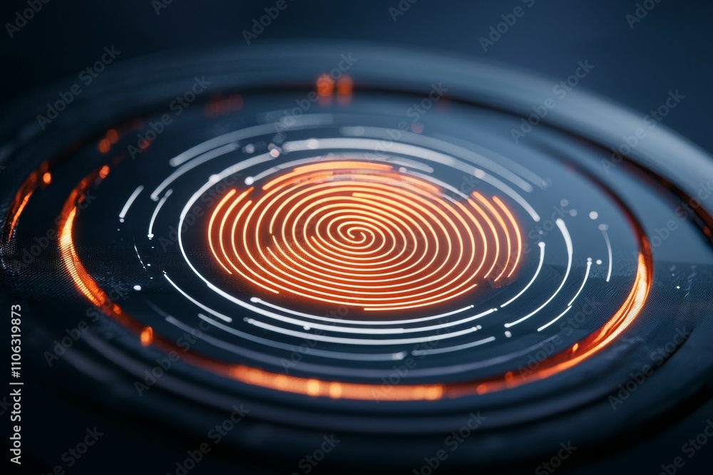 Poster futuristic glowing spiral with neon light patterns in dark abstract setting