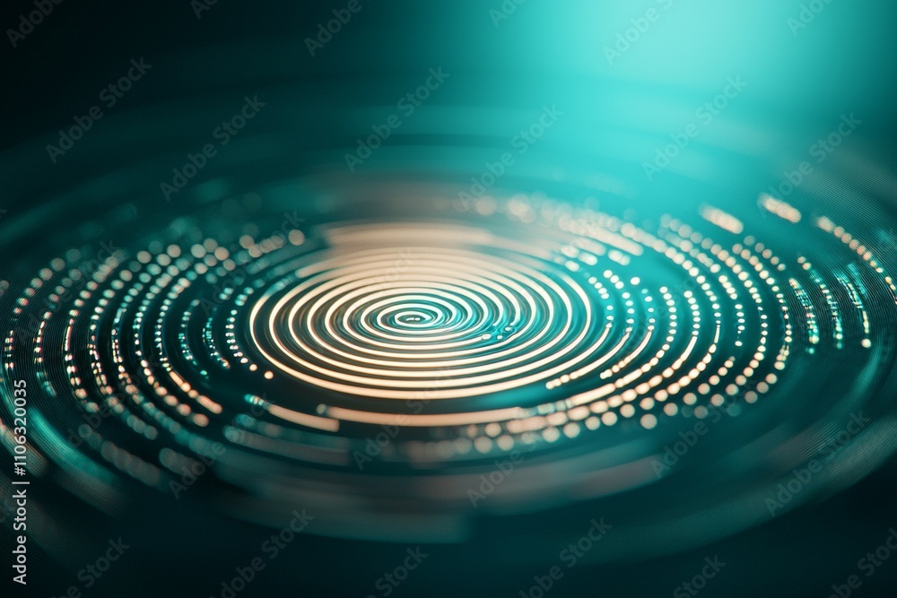 Poster futuristic circular light patterns on teal background