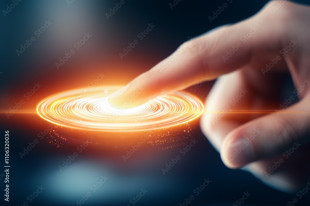 Aufkleber finger touching glowing interface with circular light pattern