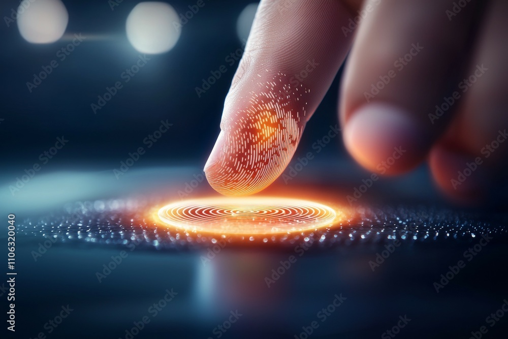 Poster futuristic fingerprint scanner with illuminated digital interface