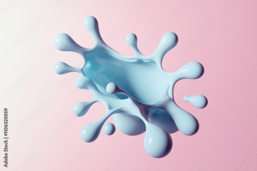 Poster abstract 3d render of a light blue liquid splash against a pink background