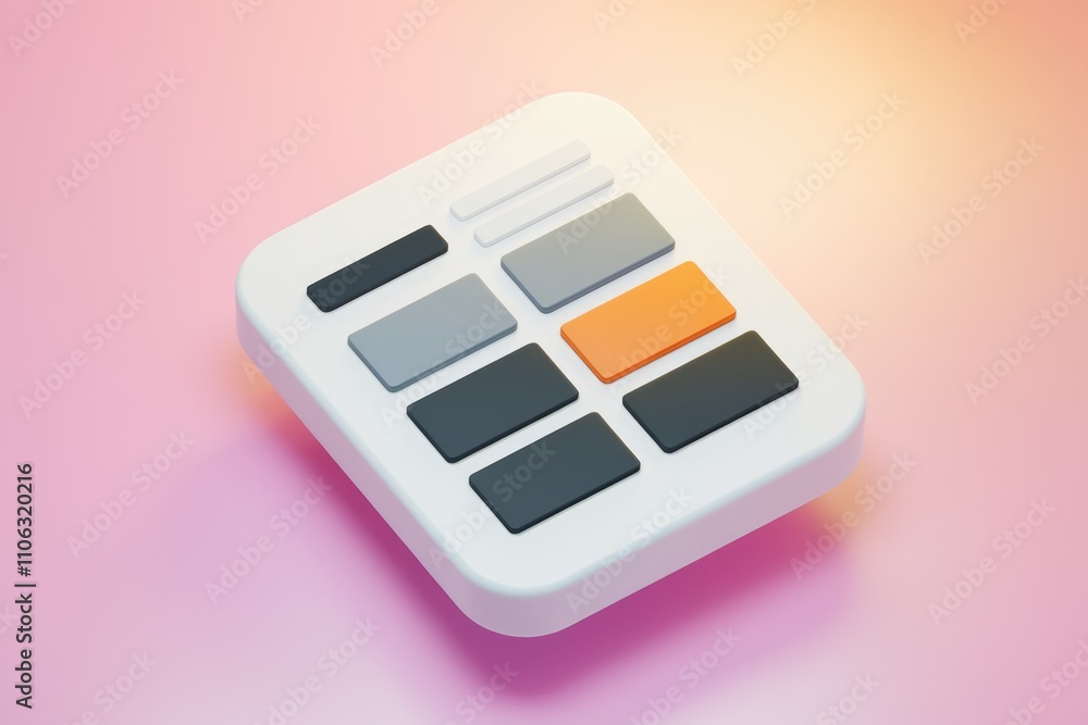 Poster A 3D render of a white device with colorful buttons  possibly a UI element or control panel