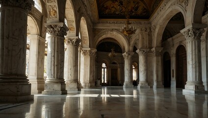 Fototapeta premium Magnificent marble columns in a palace hall.