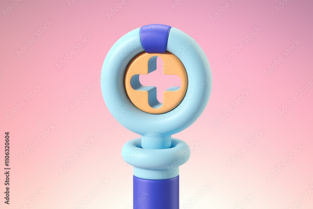 Poster Abstract 3D rendering of a pastel colored plus symbol on a stand