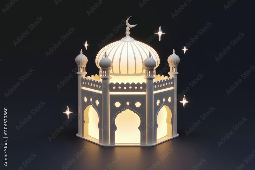 Aufkleber illuminated 3d model of a mosque glowing softly against a dark background