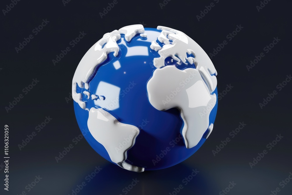 Aufkleber stylized 3d model of earth blue globe with white continents simple design