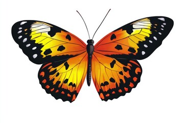 Close-up of a yellow and black butterfly perched on a white background