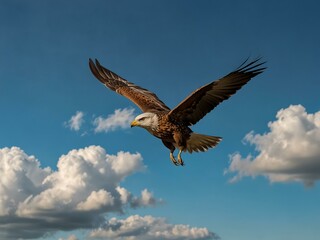 Obraz premium Majestic bird soaring in the blue sky.