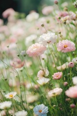 Fototapeta premium A field filled with blooming pink and white flowers