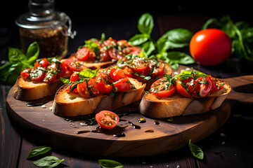 Bruschetta with Tomato and Basil on Crusty Bread