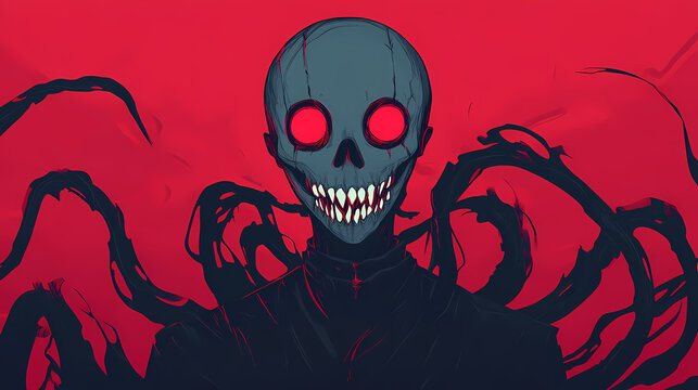 Ghoul with a sinister smile, creepy grin, flat design illustration. Eldritch. Illustration