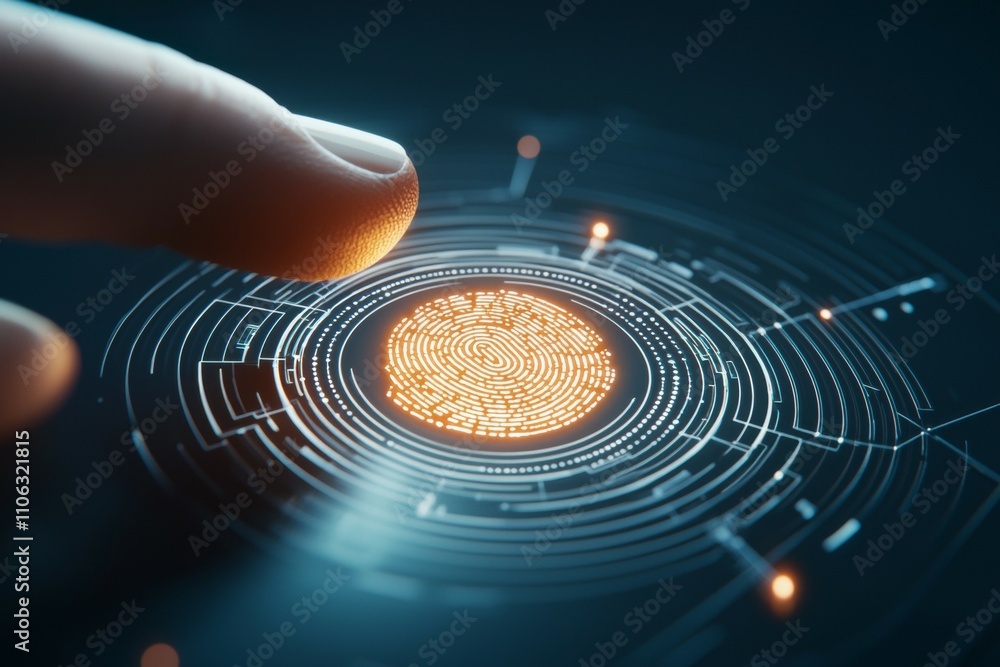Poster futuristic fingerprint technology with touch interface display